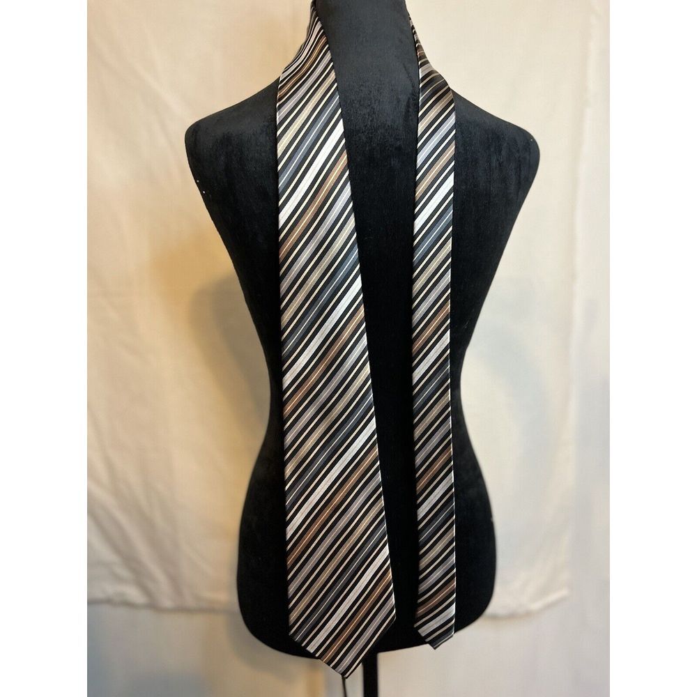 Geoffrey‎ Beene Tie -  3.25 in Black Striped Silk Necktie - Men's Classic